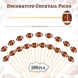 100 Pcs Football Toothpicks, 4.72 Inch Football Cocktail Picks for Appetizers, Long Bamboo Toothpicks, Decorative Toothpicks Skewers for Holiday Birthday Party Decorations (Football 3D)