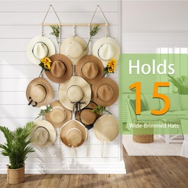 HYDERMUS Macrame Hat Rack for Wall 31x53 in Hat Organizer with 15 Clips Hanging Hat Hanger Holder for Women Wide Brimmed Hat Storage for Fedora Boho Decorative Display