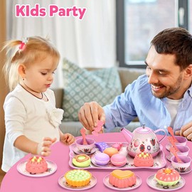 Kids Tea Set for Little Girls,Gift for Age 3 4 5 6 Year Old, Toddler Toys Tea Party Set for Little Girls, Princess Kids Kitchen Pretend Toy with Tin Tea Set, Desserts & Carrying Case
