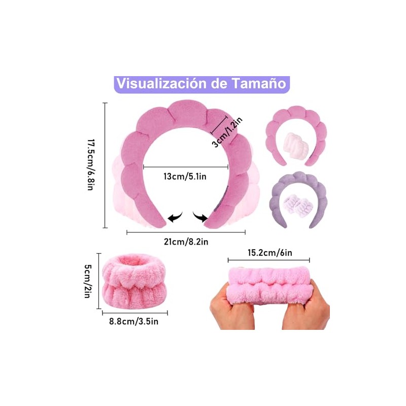 6 diademas skincare OVQZAW con muñequeras absorbentes de alta elasticidad