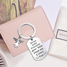 Drive Safe Because Your Mom Fucking Loves you Keychain to Son Daughter from Mom I Love You Keychain Gifts Box