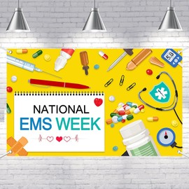 Lofaris National EMS Week Banner - 70.8x43.3 Inch Polyester Emergency Medical Services Appreciation Backdrop for Paramedics, First Responders, Doctors, and Nurses, Party Decoration