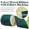 HUIHUANG Green Velvet Wired Ribbon 4 inch Dark Green Velvet
