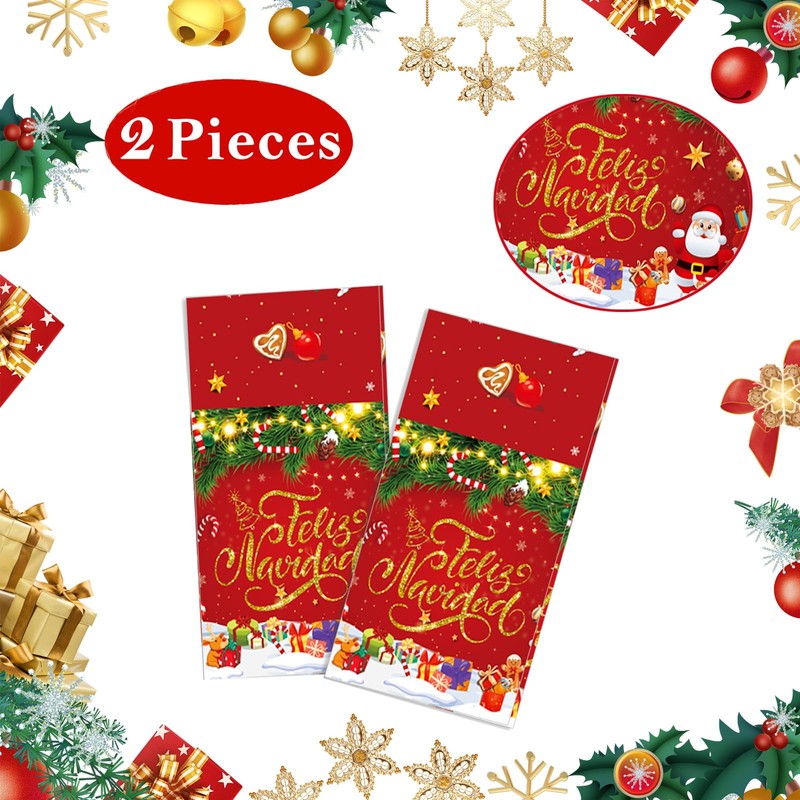 PHOGARY 2 Pcs Feliz Navidad Tablecloths Christmas Tablecloth, Santa Claus
