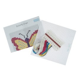 Trimits Children Learn to Cross Stitch Kits Counted Cross Stitch, Canvas Needle Thread Instructions Included, 15 x 15cm (6 x 6in), Butterfly