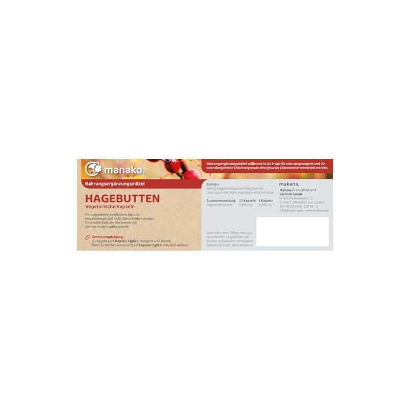 manako Rose hip vegetarian capsules, 120 pieces of 500 mg,
