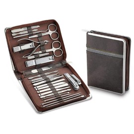 Juego de Manicura, Cortaúñas, Kit de Pedicura, 26 Piezas, Kit de Manicura de Acero Inoxidable, Kits de Aseo Profesional, Herramientas para el Cuidado de las Uñas con Lujoso (Marrón)