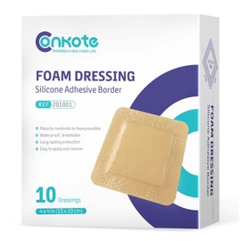 Conkote Silicone Adhesive Foam Dressings 4'' X 4'', Waterproof Bandages for Wound Care, Box of 10 Dressings