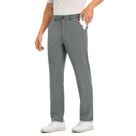 BGOWATU Men's Golf Pants Stretch Dress Work Casual Slacks Lightweight Business Pants with Zipper Pockets Quick Dry Dark Gray 32