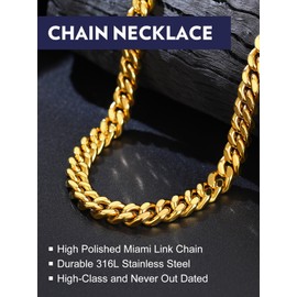 Bandmax Curb Chain Men's Women's Chain 9 mm Wide Stainless Steel Necklace for Boys Girls Cuban Chain Gold/Black Chain Jewellery Accessory Chain Length 45 cm to 76 cm Selectable