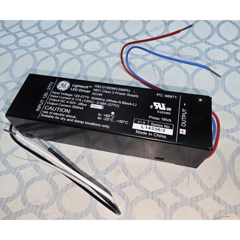 GE LIGHTECH LED DRIVER GELD18DMV350PU CLASS 2 POWER SUPPLY 120/277V