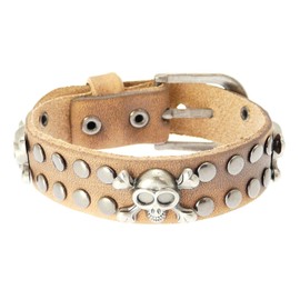 benerini Skull & Crossbones Leather Cuff Wrap Around Gothic Wristband Bracelet With Buckle Fastening - MAXIMUM WRIST SIZE 21 cm