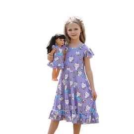 Bow Dream Girl Dress Pink Heart Unicorn with Matching American Girl Doll Clothes Accessories Size 120