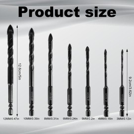 lasuroa 7pcs Four Edged Serrated Eccentric Drill Bit, 3+4+5+6+8+10+12mm Multifunction New 4 Flute Edge Sawtooth Eccentric Drill Bit High-Strength Steel Replacement Parts (Black)