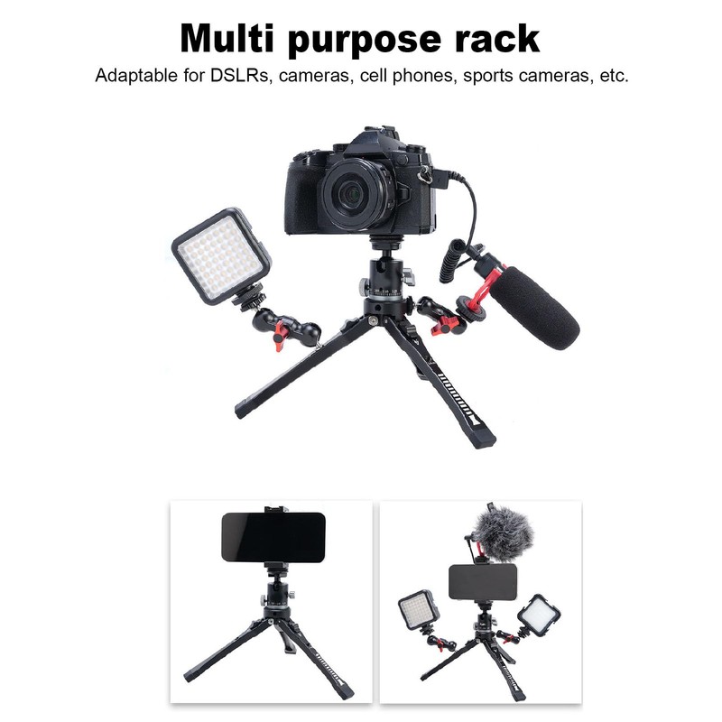 Extendable Mini Camera Tripod, Aluminum Alloy Tabletop Tripod with 1/4