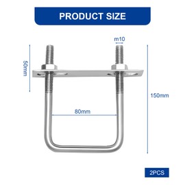 Idota Pack of 4 U-bolt M10 80 x 150 mm U bracket with thread, U screws bracket clamp stainless steel for pipe attachment