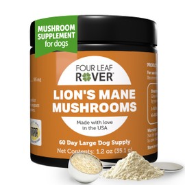 FOUR LEAF ROVER - Lion's Mane Mushrooms for Dogs - Supports Healthy Brains and Nervous Systems in Dogs of All Ages - Organic Whole Mushrooms - 3rd Party Tested - 60 Day Large Dog Supply
