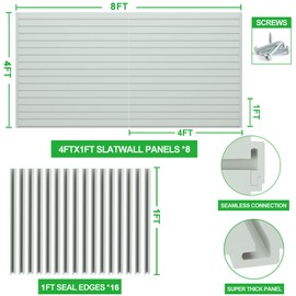 RELIANCER PVC Slat Wall Panels,4ft by 8ft (32 sqft) Garage Wall Organizer Storage System,Interlocking Slatwall Paneling Sheets,Workshop Slatwall Shelves Tools Organization,Wall Mounted Storage Rack