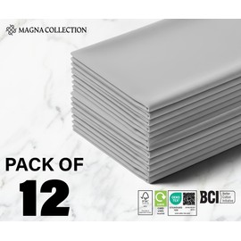 Magna Collection Cotton Cloth Napkins – Set of 12 (46cm x 46cm) – 100% Cotton – Hotel Quality, Soft, Durable, and Reusable – Ideal for Dining, Weddings, Events & Everyday Use (Grey)