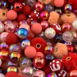 Color Mix 20 Pack 16mm Acrylic Beads for Pen and Key Chain Making - Versatile DIY Supplies for Jewelry Making:_Red/Peach