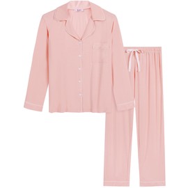 Bamboo Pjs Pants Set Long Sleeve Pajamas Night Sweat(Peach Coral,XL)