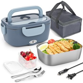 Carsolt Electric Lunch Box Food Heater - 3 in 1 Portable Leakproof Heated Lunch Box for Car/Home/Adults with 1.5L Removable 304 Stainless Steel Container, 60-80W, 12V/24V/110V (Blue)