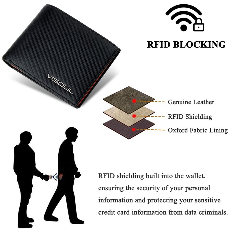 VISOUL Men's Leather Wallet with ID Window, RFID Protection, Genuine
