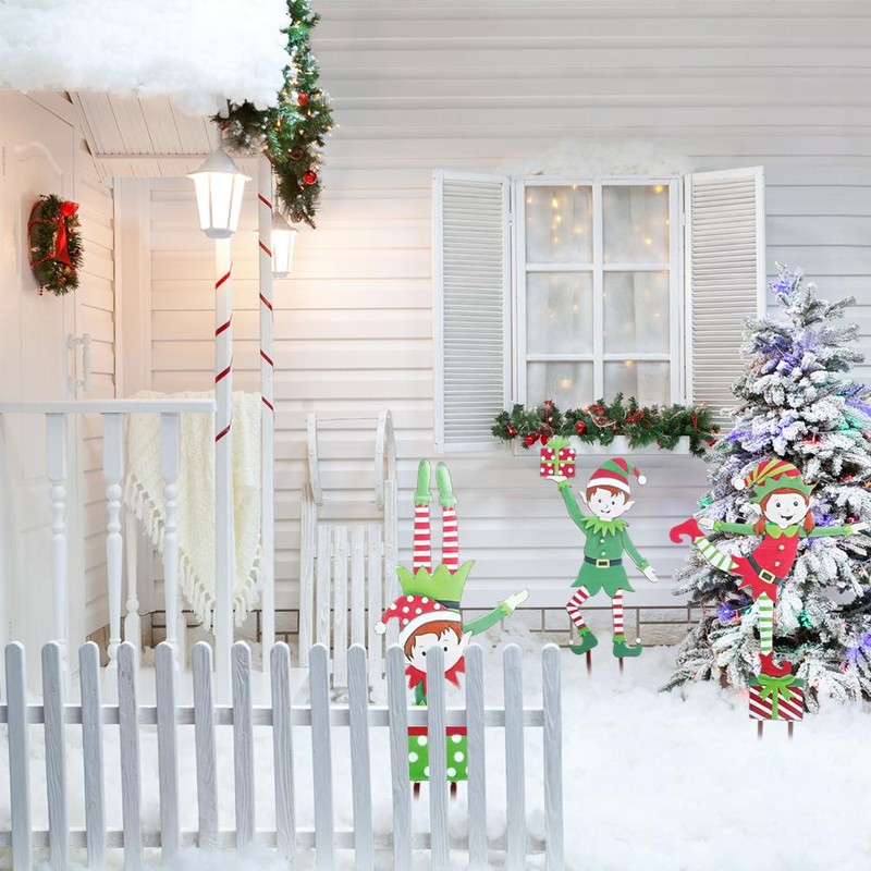 Christmas Elf Garden Stake Christmas Metal Gnome Yard Stake Wrought