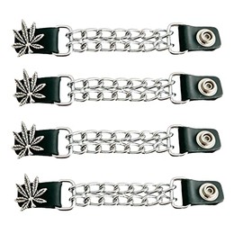 Funk Plus Motorcycle Vest Extenders 4" Double Chrome Chain Regular Snap MC Jacket Made in USA (Ganja Leaf)