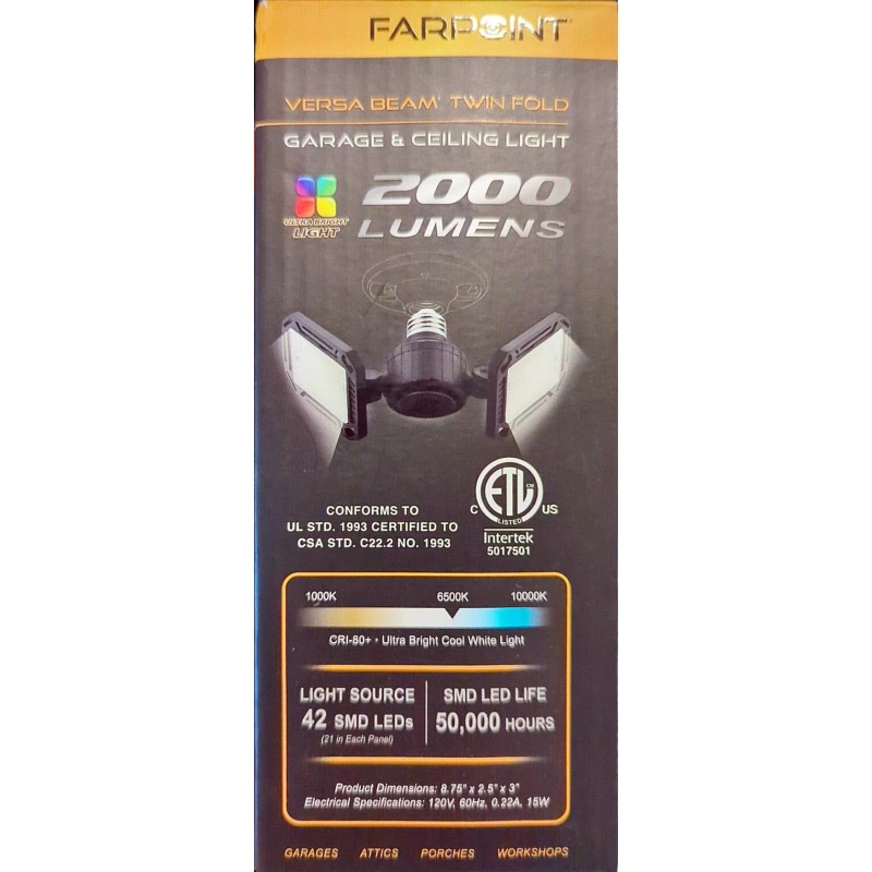 Farpoint- Versa Beam Twin Fold Garage & Ceiling Light 2000