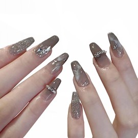 LUYING Short Nail Tips, 24 Reusable Press-On Nail Tips for Wedding and Coming-of-Age Ceremony, Popular, Cute, Bride's Nails, Glossy, Ladies Gift