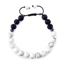 Omky Pulsera de Piedra Volcánica y Howlita para Mujer Hombre| Brazalete Ajustable 8mm | Piedras Naturales