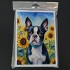 Caroline's Treasures Boston Terrier in Sunflowers Greeting Cards Pack of