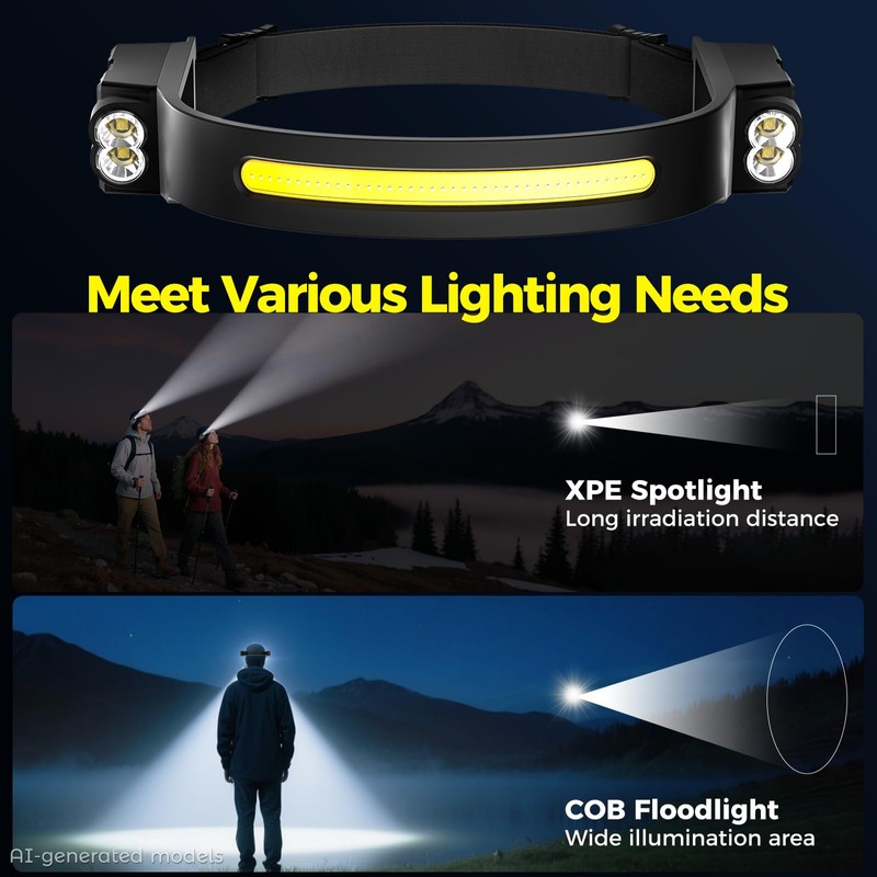 Diboniur Torcia Frontale LED, 8 Modalità, IPX4, Sensore e 340°