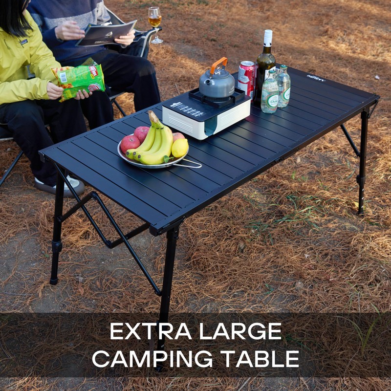 ARURU 50" Large Folding Camping Table with Adjustable Hight Legs