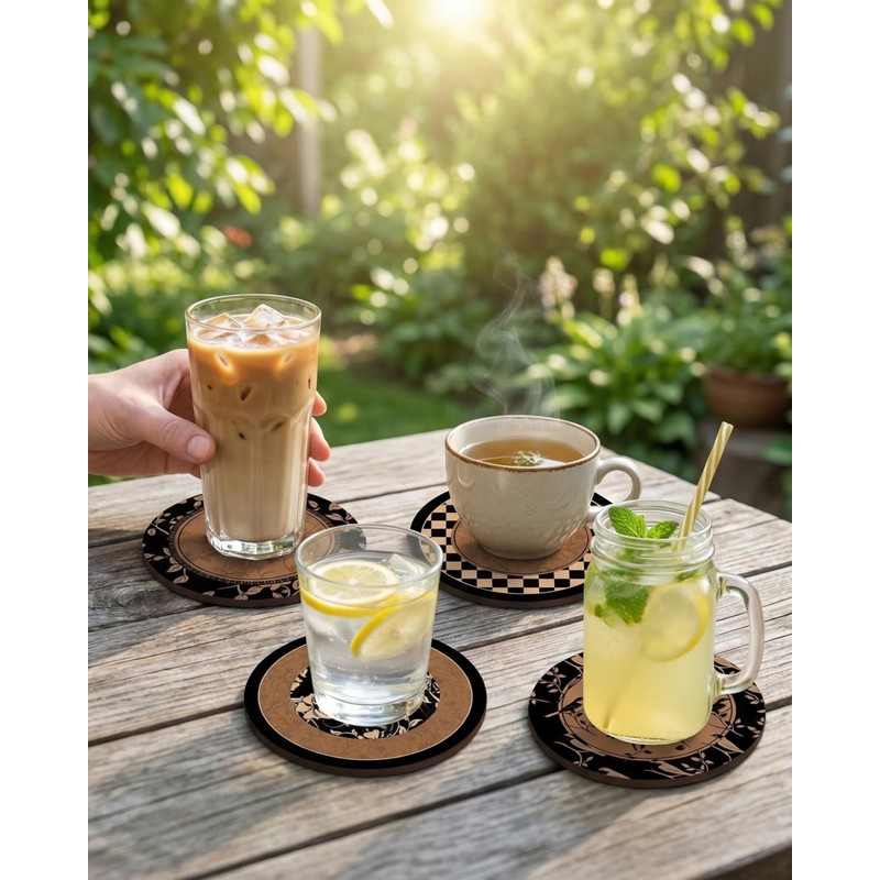 Drink Coasters Set of 4, 4.7x4.7 inch Cute Absorbent Felt