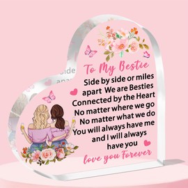 JETTOP Bestie Gifts for Women- Gifts for Bestie Birthday Christmas Female Girls Heart Plaque Acrylic Besties Connected By Heart