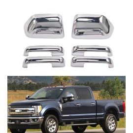 AUCERAMIC Chrome Plated Top half Mirror Cover Caps and Door Handle Covers Trims No Smart Key Fit for 2017-2022 Ford F-250/F-350/F-450/F-550 Super Duty