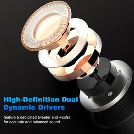 Hmusic IEM Earphones, Dual Magnetic Dynamic Drivers HiFi Stereo Sound in-Ear Monitors, Noise Isolation Wired Headphones Earbuds with Detachable Cable for Singers, Musicians, Drummers (Without Mic)