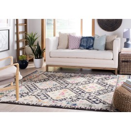 SAFAVIEH Madison Collection Area Rug - 5'3" x 7'6", Black & Yellow, Boho Diamond Distressed Design, Non-Shedding & Easy Care, Ideal for High Traffic Areas in Living Room, Bedroom (MAD418Z)
