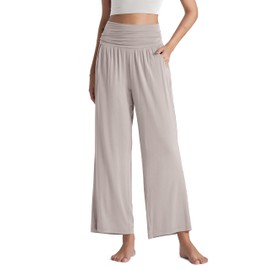 ODODOS Women's Wide Leg Palazzo Lounge Pants with Pockets Light Weight Loose Comfy Casual Pajama Pants-26 inseam, Light Beige, X-Large