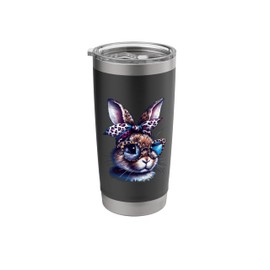 Easter Bunny Wearing Glasses Leopard Headband Women Girls Stainless Steel Insulated Tumbler