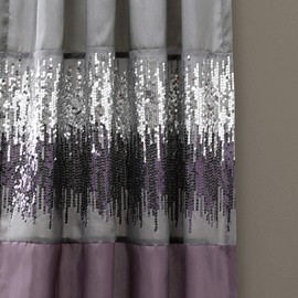 Lush Decor Night Sky Window Curtain Panel, Single, 42" W x 84" L, Purple & Gray - Sequin Curtains - Sparkle & Color Block Design - Modern Glam Decor - Long Curtains For Bedroom & Living Room