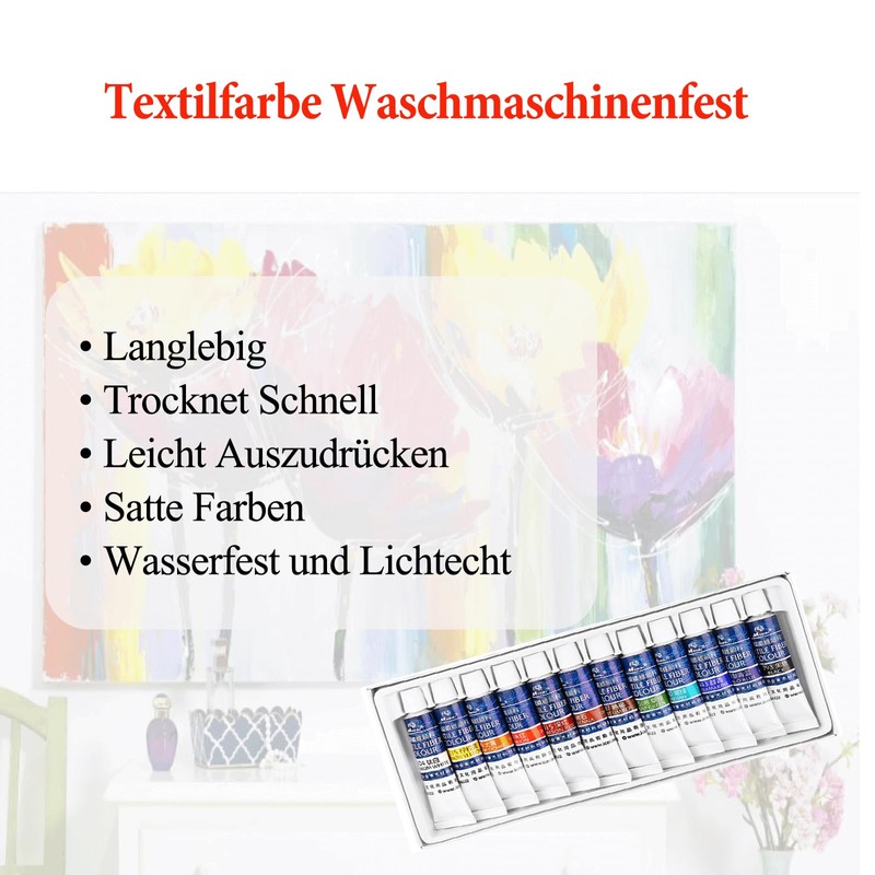 Altaroo Textile Paint, Machine Washable, 12 Colours, 12 ml Each,