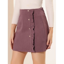 Allegra K Women's Corduroy Vintage Button Decor Ruffled Trim High Waist Short Skirt Medium Dark Pink
