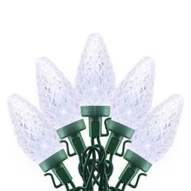 MULTI-SPARKING C9 Christmas String Lights Outdoor - 25 Count Faceted Christmas Lights LED Strawberry String Lights for Christmas Tree, Eave, Pathway, Garden, 16 Feet Green Wire Cool White