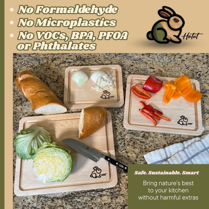 Hotot 4-Piece Maple Wood Cutting Board Set with Holder Made
