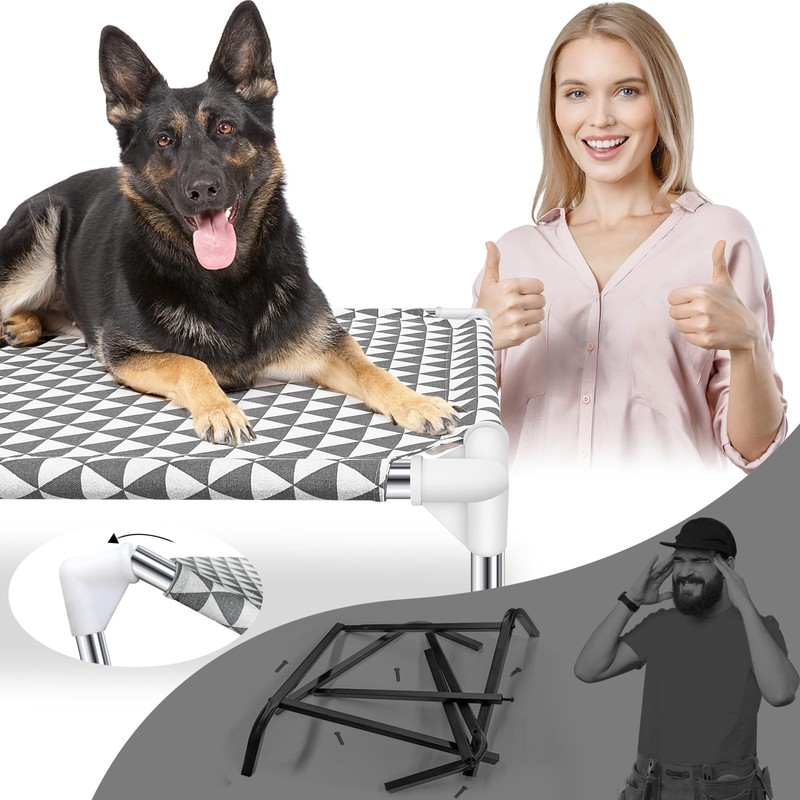 Elevated Outdoor Dog Bed, Large Size, Cotton Material, Non-Slip Feet,
