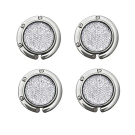 AUFIKR Wallet Hooks Foldable - Set of 4 Folding Handbag Table Hanger Bag Hanger Collection - Desk Hooks for Purse (Silver Set)