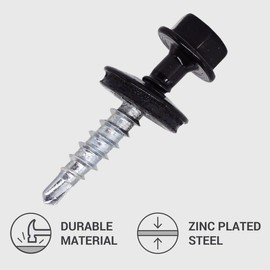 (Pack of 60) Metal Roofing Screws 3/16" x 1-1/8" (4.8 x 28 mm) Painted Self-Drilling Screws with EPDM Washers Sheet Metal Hex Bolt, Jet Black (RAL 9005)